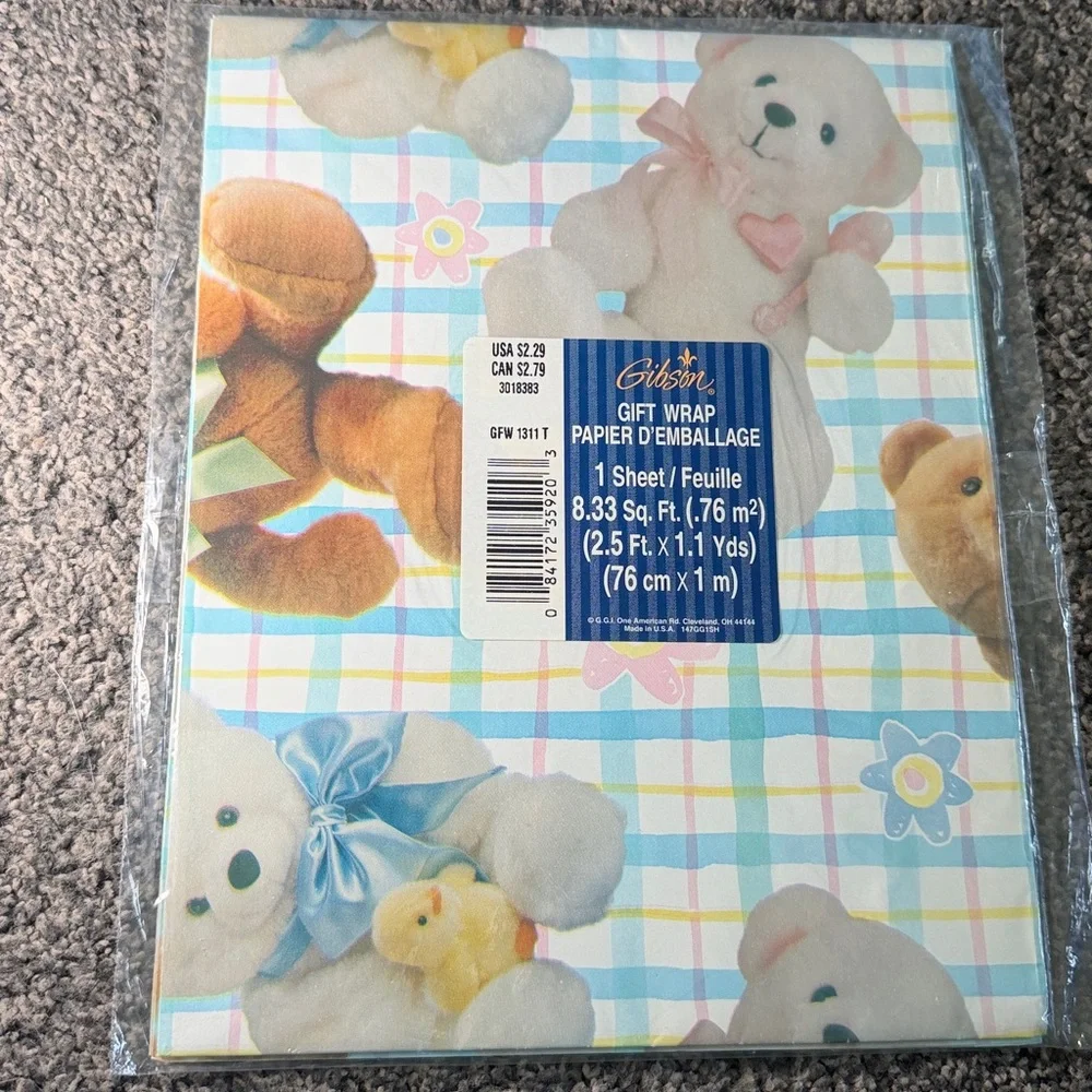 5/$25 VINTAGE Baby Shower Wrapping Paper Teddy Bears
